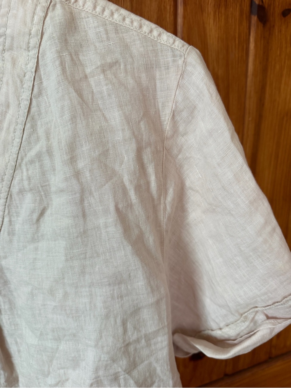 Anthropologie Pilcro Pale Pink/Cream Linen V-Neck Short Sleeve Top Linen Small - Picture 3 of 7